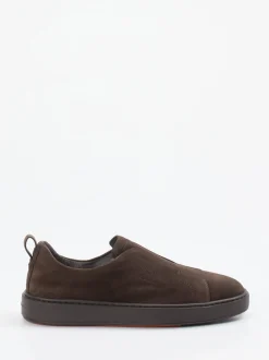 Santoni – Slip-On Sneaker aus Veloursleder braun