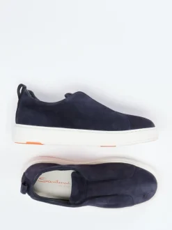 Santoni – Slip-On Sneaker aus Veloursleder Blau