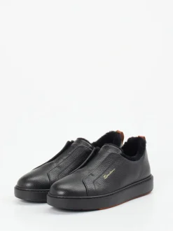 Santoni – Slip-On Sneaker aus Kalbleder schwarz