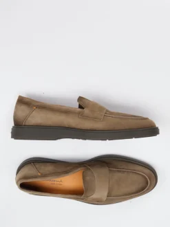 Santoni – Slipper aus Veloursleder in Taupe