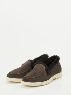 Santoni – Slipper aus Veloursleder dunkelbraun