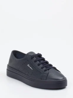 Santoni – Sneaker aus genarbtem Kalbleder Dunkelblau