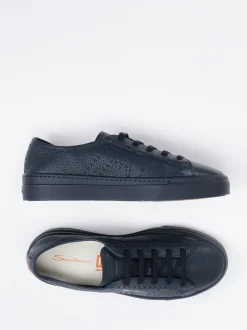 Santoni – Sneaker aus genarbtem Kalbleder Dunkelblau
