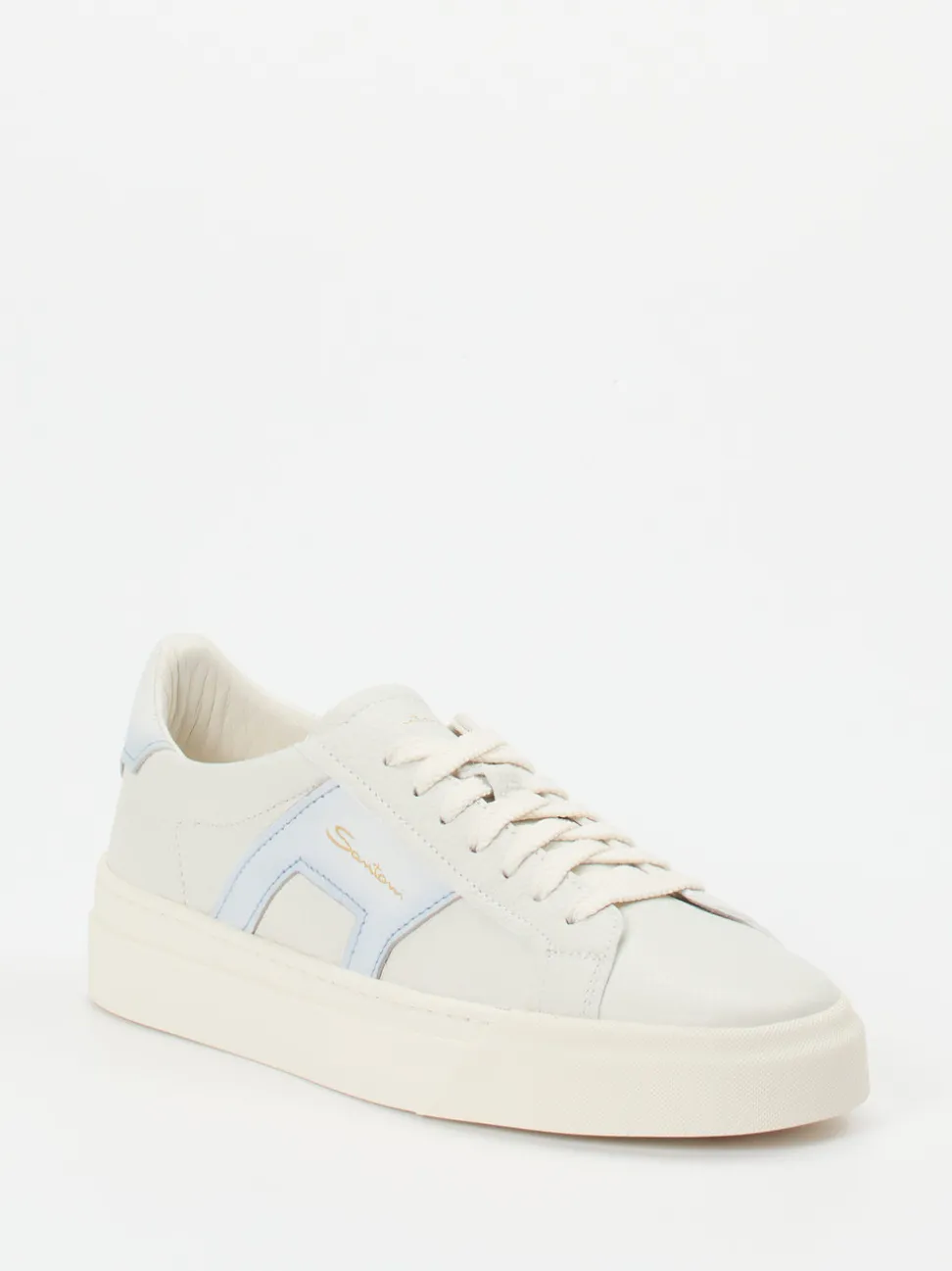 Santoni – Sneaker aus genarbtem Lammleder cremeweiß