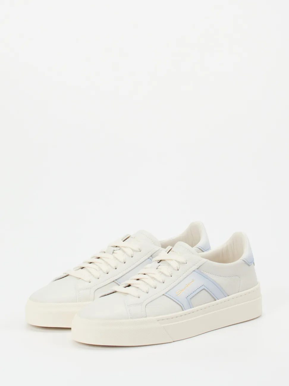 Santoni – Sneaker aus genarbtem Lammleder cremeweiß