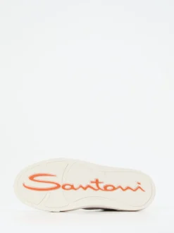 Santoni – Sneaker aus genarbtem Lammleder cremeweiß