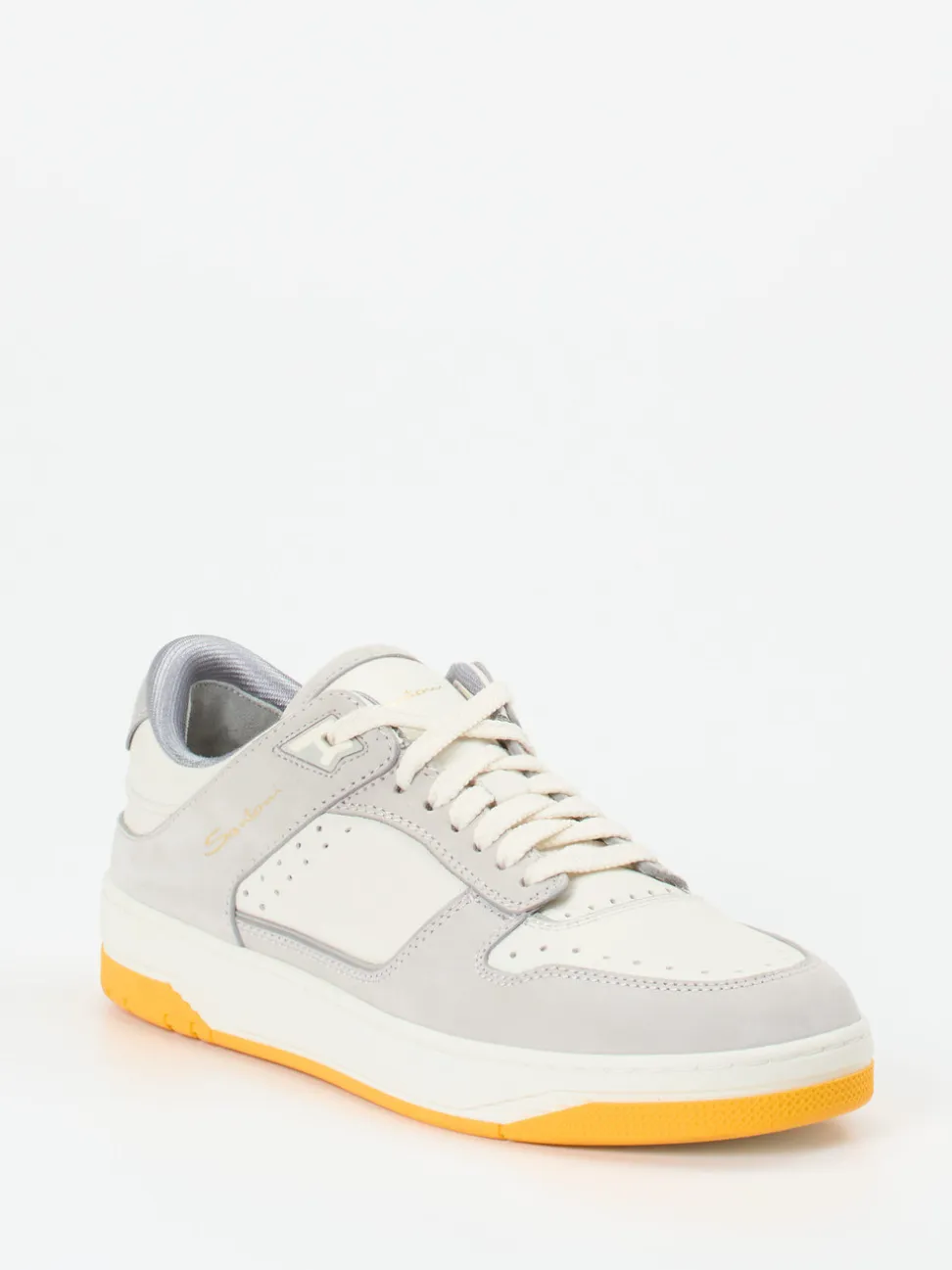 Santoni – Sneaker aus Kalbleder in Cremeweiß