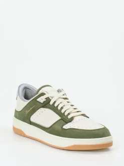 Santoni – Sneaker aus Kalbleder und Nubuk in Creme