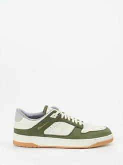 Santoni – Sneaker aus Kalbleder und Nubuk in Creme
