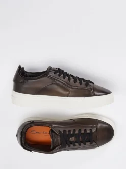 Santoni – Sneaker aus Kalbleder Dunkelbraun