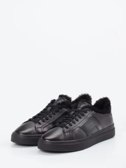 Santoni – Sneaker aus Kalbleder glänzend schwarz
