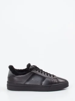 Santoni – Sneaker aus Kalbleder glänzend schwarz