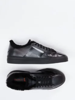 Santoni – Sneaker aus Kalbleder glänzend schwarz