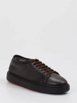 Santoni – Sneaker aus Lammleder in Dunkelbraun