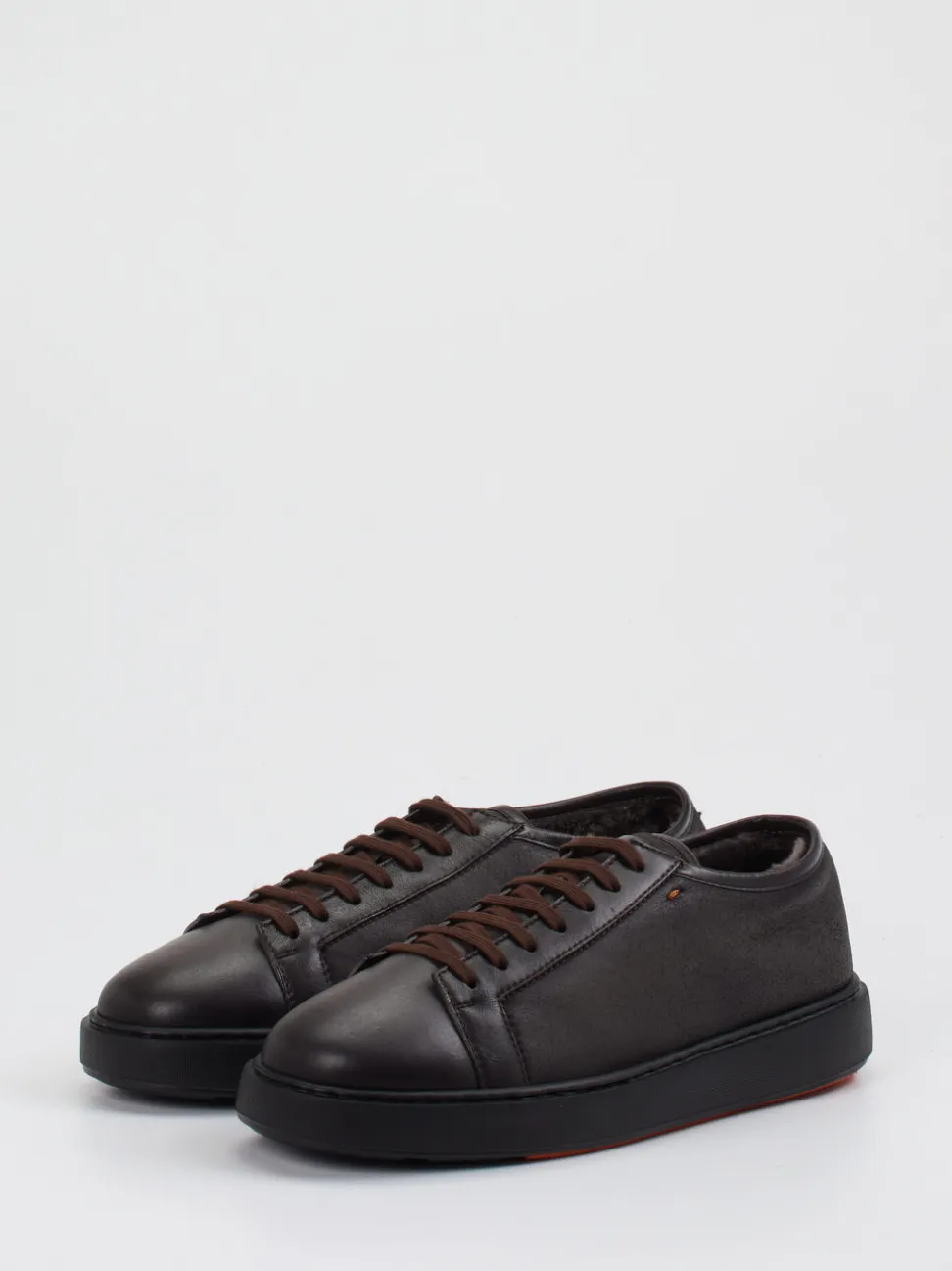 Santoni – Sneaker aus Lammleder in Dunkelbraun