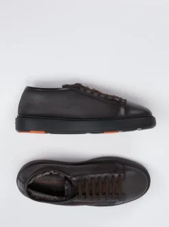 Santoni – Sneaker aus Lammleder in Dunkelbraun