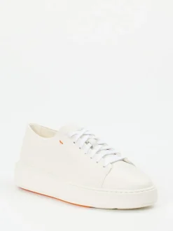 Santoni – Sneaker aus Lammleder in Cremeweiß