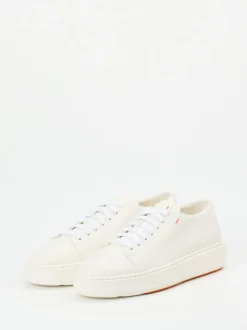 Santoni – Sneaker aus Lammleder in Cremeweiß