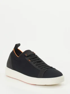 Santoni – Sneaker aus Stretch und Veloursleder Schwarz