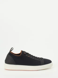 Santoni – Sneaker aus Stretch und Veloursleder Schwarz