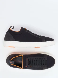 Santoni – Sneaker aus Stretch und Veloursleder Schwarz