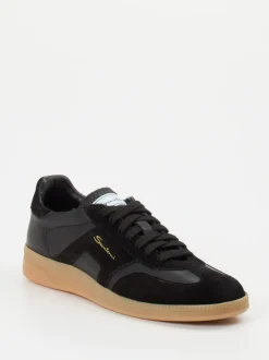 Santoni – Sneaker aus Veloursleder und Glattleder schwarz