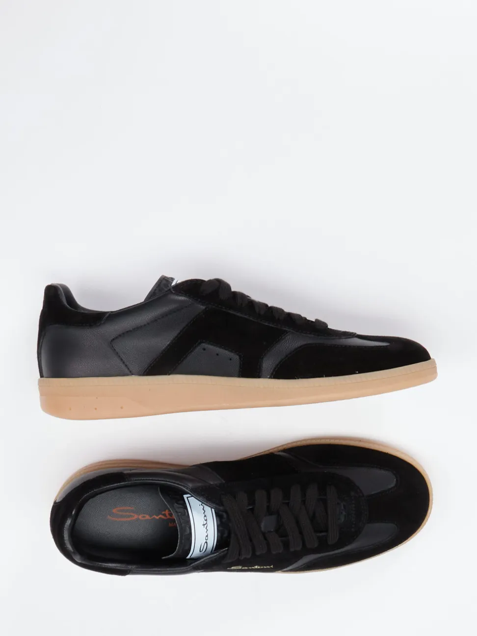Santoni – Sneaker aus Veloursleder und Glattleder schwarz