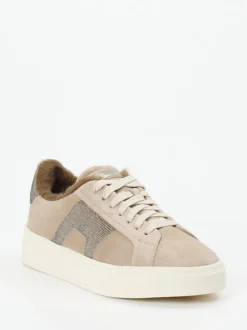 Santoni – Sneaker aus Veloursleder grau mit Glitzer