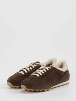 Santoni – Sneaker aus Veloursleder schokobraun
