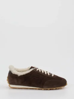 Santoni – Sneaker aus Veloursleder schokobraun
