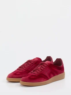 Santoni – Sneaker aus Veloursleder rubinrot
