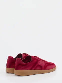 Santoni – Sneaker aus Veloursleder rubinrot
