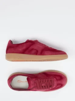 Santoni – Sneaker aus Veloursleder rubinrot