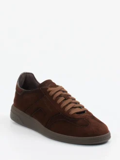 Santoni – Sneaker aus Veloursleder schokobraun