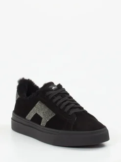 Santoni – Sneaker aus Veloursleder Schwarz