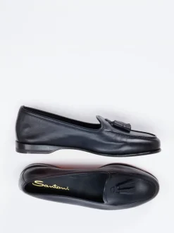 Santoni – Tassel Loafer aus Kalbleder Tiefschwarz
