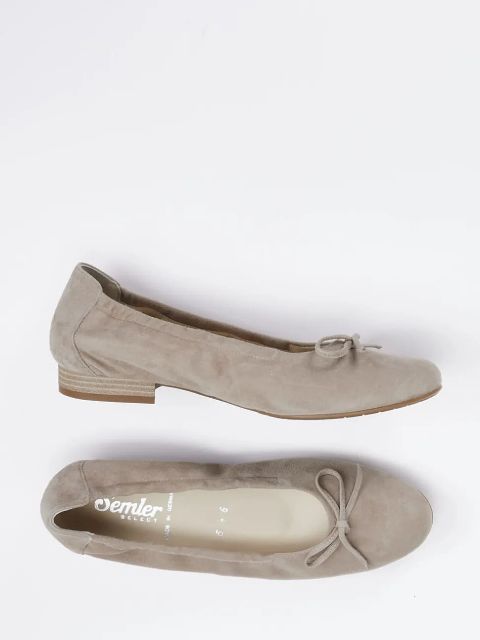 Semler – Ballerinas aus Veloursleder in Beigegrau