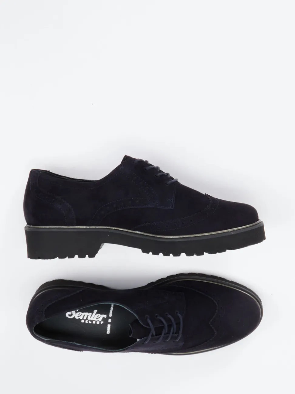 Semler – Brogues aus Veloursleder in Dunkelblau