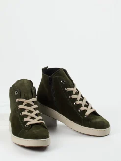 Semler – High-Top Schnürstiefelette aus Veloursleder grün