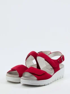 Semler – Keilsandalette aus Veloursleder rot