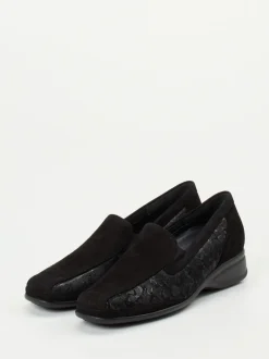 Semler – Komfort-Loafer aus Stretch und Veloursleder schwarz