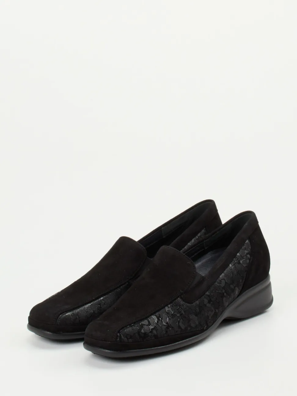 Semler – Komfort-Loafer aus Stretch und Veloursleder schwarz
