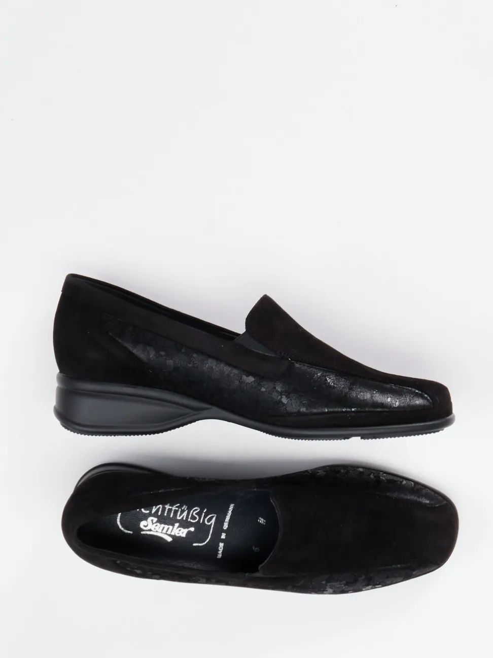 Semler – Komfort-Loafer aus Stretch und Veloursleder schwarz