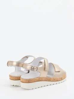 Semler – Komfortsandalen aus Metallicleder beige