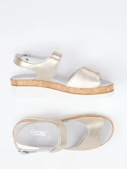 Semler – Komfortsandalen aus Metallicleder beige