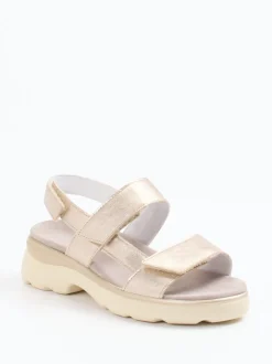 Semler – Komfort-Sandalen aus Metallic-Leder Beige
