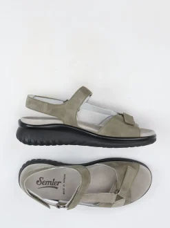 Semler – Komfortsandalen aus Veloursleder olivgrau