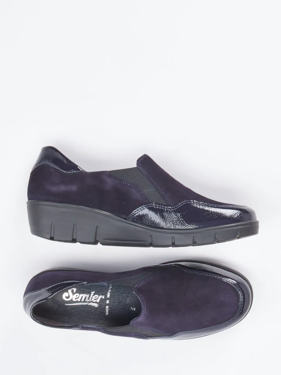 Semler – Komfort-Slipper aus Velours- & Lackleder dunkelviolett
