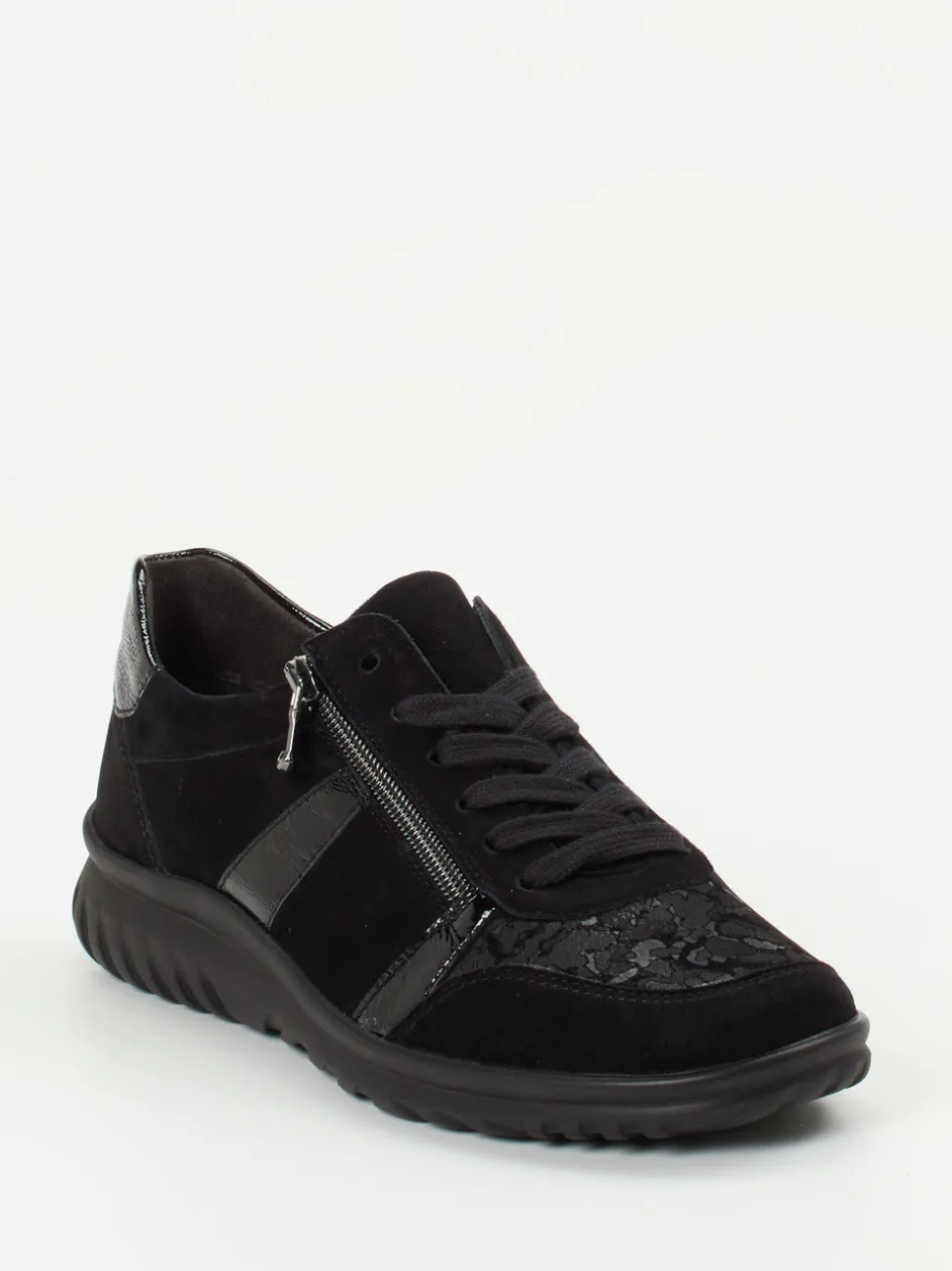 Semler – Komfort-Sneaker aus Velours- und Lackleder Schwarz