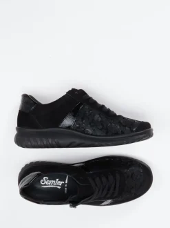 Semler – Komfort-Sneaker aus Velours- und Lackleder Schwarz